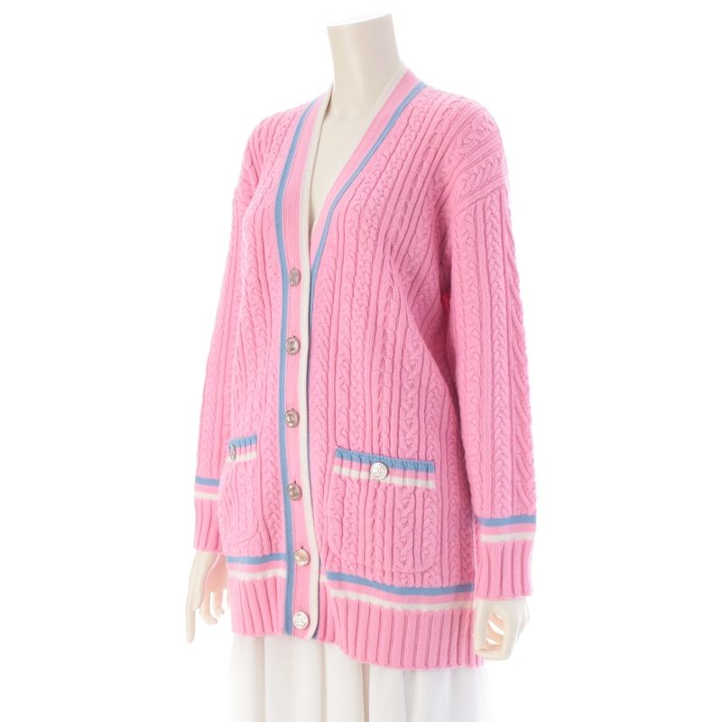 Chanel Cashmere Cotton Coco Button Line Cardigan Pink 34
