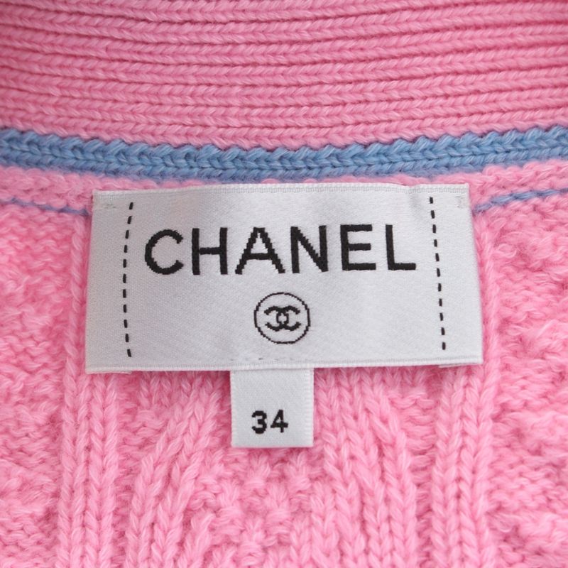 Chanel Cashmere Cotton Coco Button Line Cardigan Pink 34
