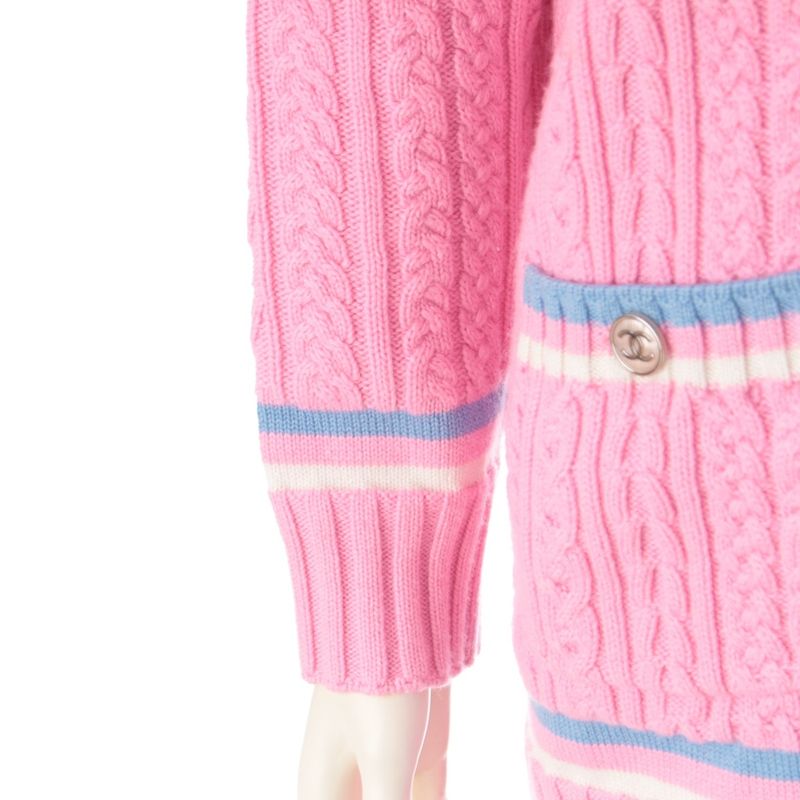 Chanel Cashmere Cotton Coco Button Line Cardigan Pink 34