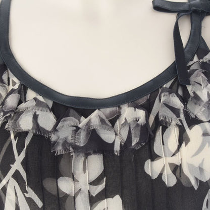 Chanel Silk Sheer Sleeveless CC Logo All Over Pattern Back Open Blouse Monotone
