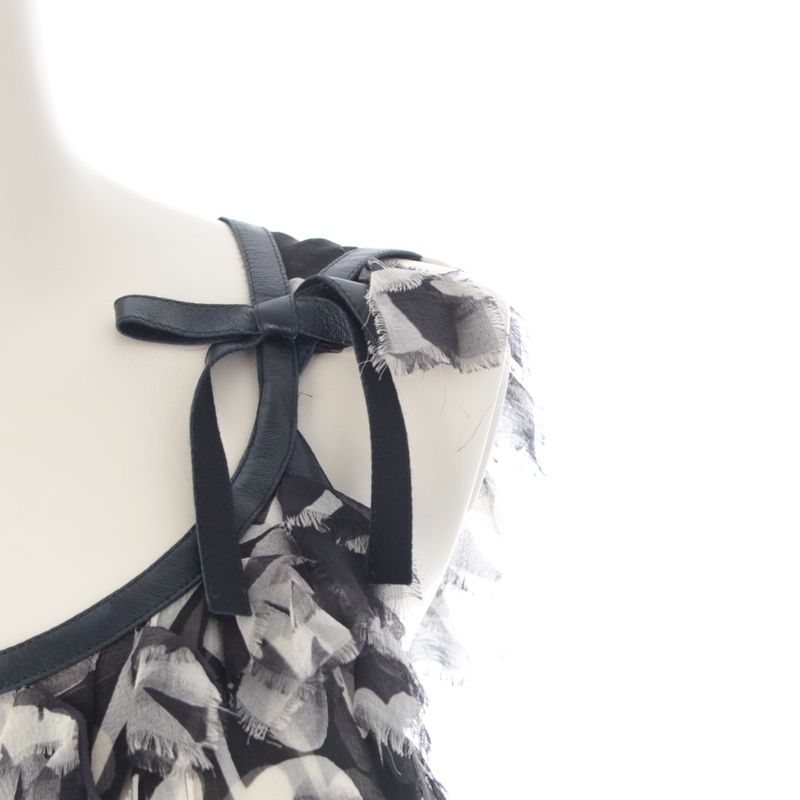 Chanel Silk Sheer Sleeveless CC Logo All Over Pattern Back Open Blouse Monotone