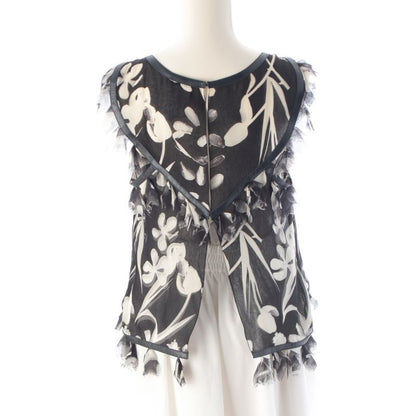 Chanel Silk Sheer Sleeveless CC Logo All Over Pattern Back Open Blouse Monotone