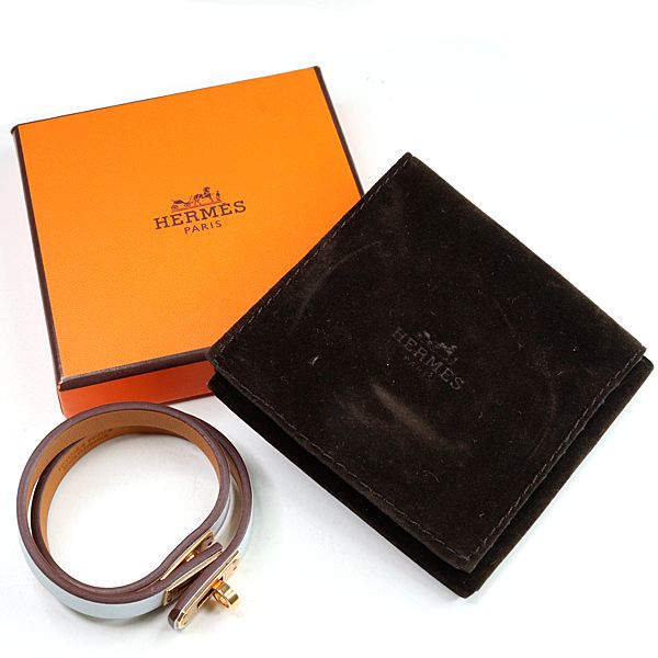 Hermes Leather Bracelet Mini Kelly Double Tour Veau Blue Pale
