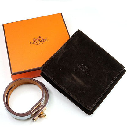 Hermes Leather Bracelet Mini Kelly Double Tour Veau Blue Pale
