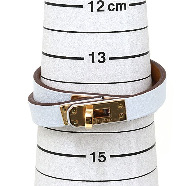 Hermes Leather Bracelet Mini Kelly Double Tour Veau Blue Pale