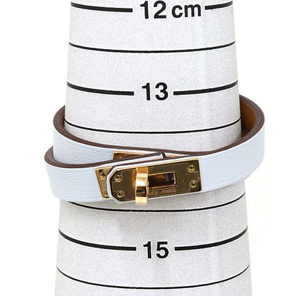 Hermes Leather Bracelet Mini Kelly Double Tour Veau Blue Pale