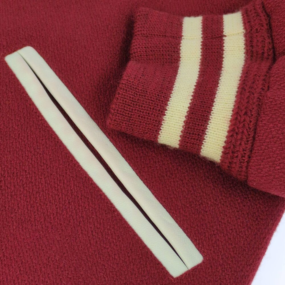 Saint Laurent Paris Leather Trim Wool Teddy Jacket 44 Red