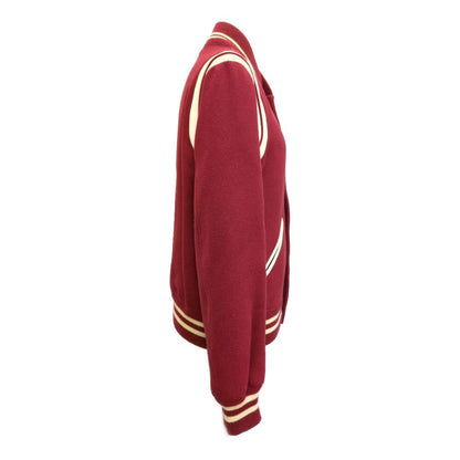 Saint Laurent Paris Leather Trim Wool Teddy Jacket 44 Red