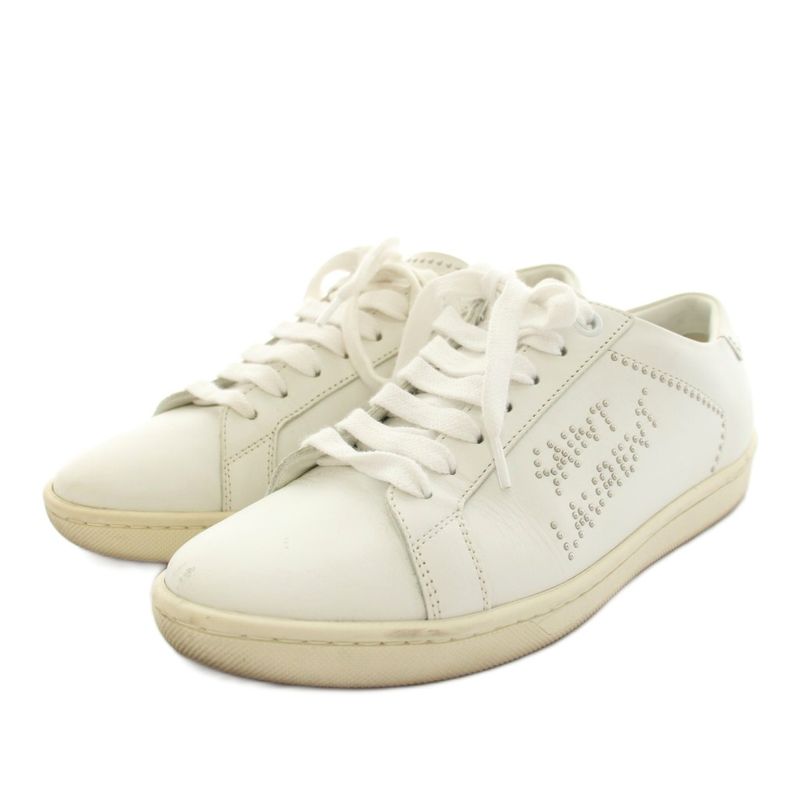 Saint Laurent Paris Blanc Optique Studded Sneakers Shoes Leather Studs 36 White