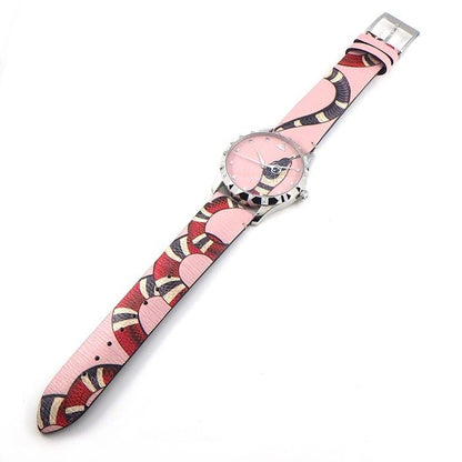 Gucci Watch Timeless 126.4 Snake Pattern Pink Dial SS Leather Strap Quartz