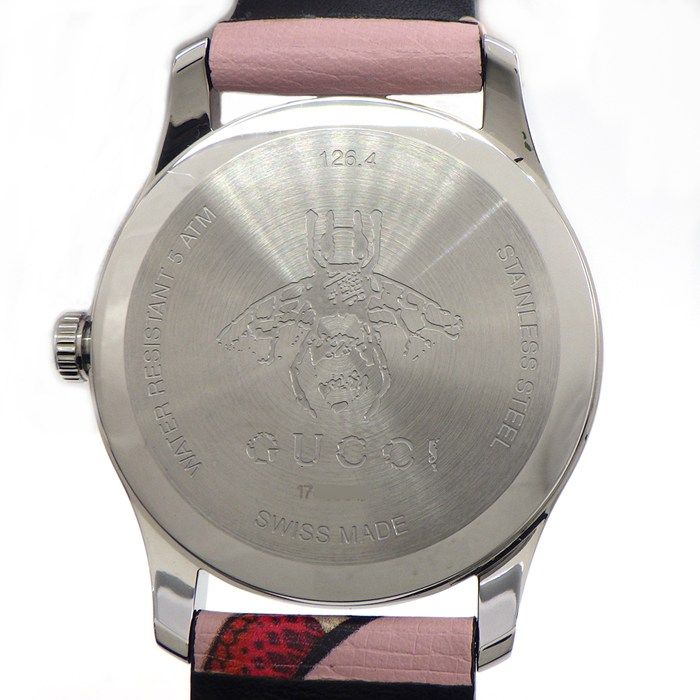 Gucci Watch Timeless 126.4 Snake Pattern Pink Dial SS Leather Strap Quartz