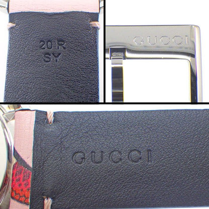 Gucci Watch Timeless 126.4 Snake Pattern Pink Dial SS Leather Strap Quartz