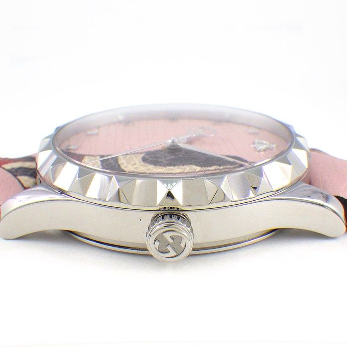 Gucci Watch Timeless 126.4 Snake Pattern Pink Dial SS Leather Strap Quartz