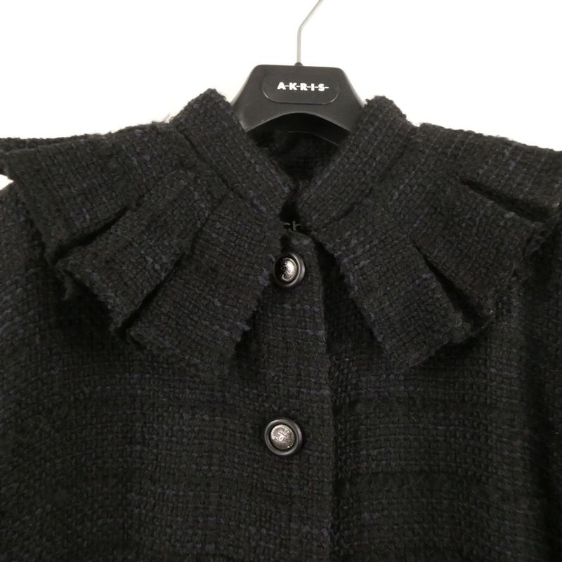 Chanel Tweed Jacket 42 L Silk Ruffles Long