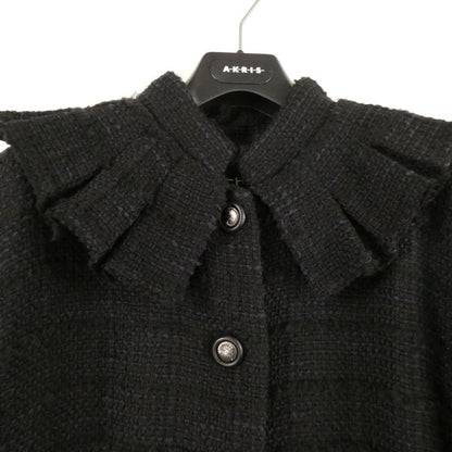 Chanel Tweed Jacket 42 L Silk Ruffles Long
