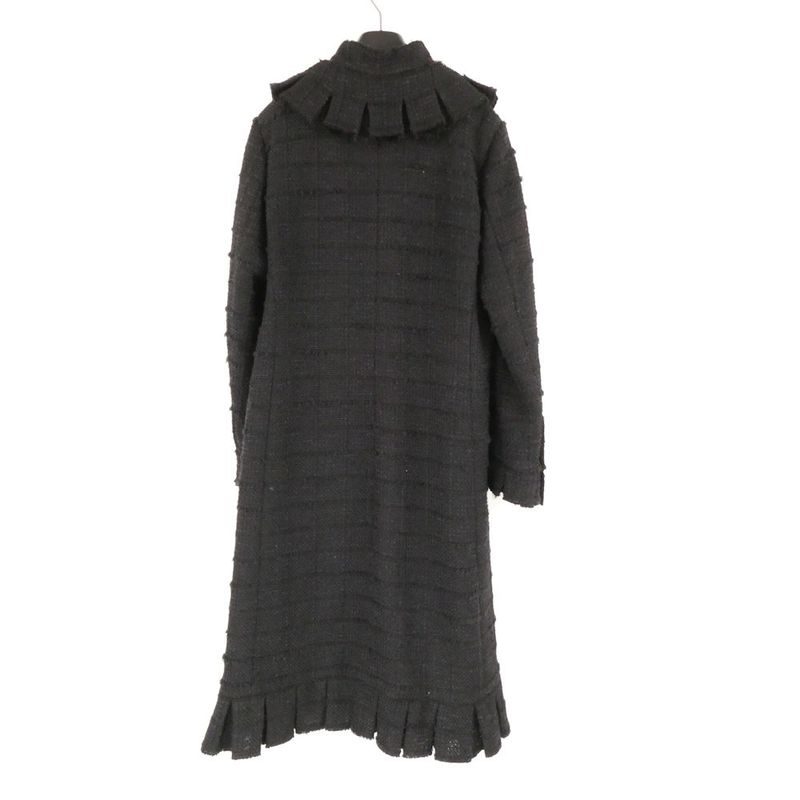 Chanel Tweed Jacket 42 L Silk Ruffles Long
