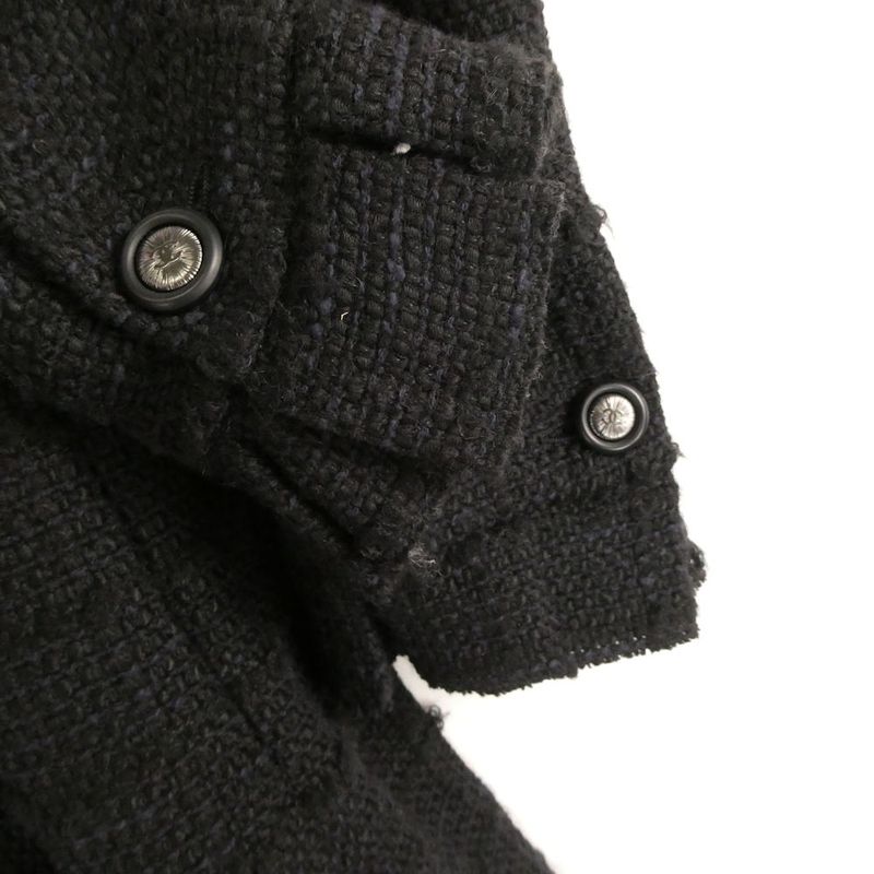 Chanel Tweed Jacket 42 L Silk Ruffles Long