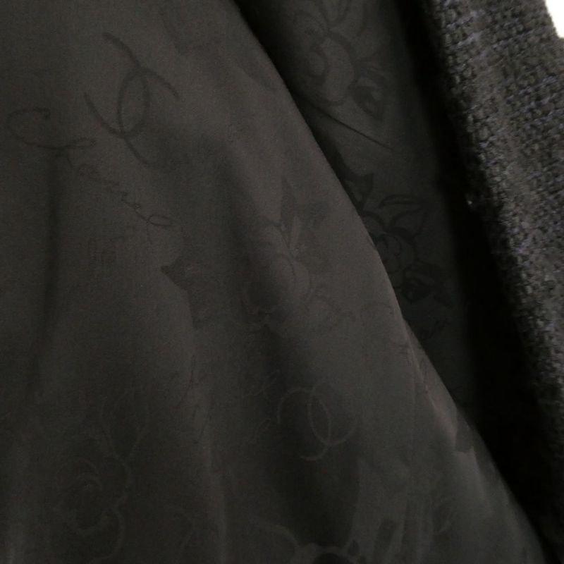Chanel Tweed Jacket 42 L Silk Ruffles Long