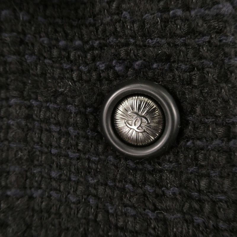 Chanel Tweed Jacket 42 L Silk Ruffles Long