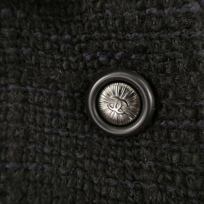 Chanel Tweed Jacket 42 L Silk Ruffles Long