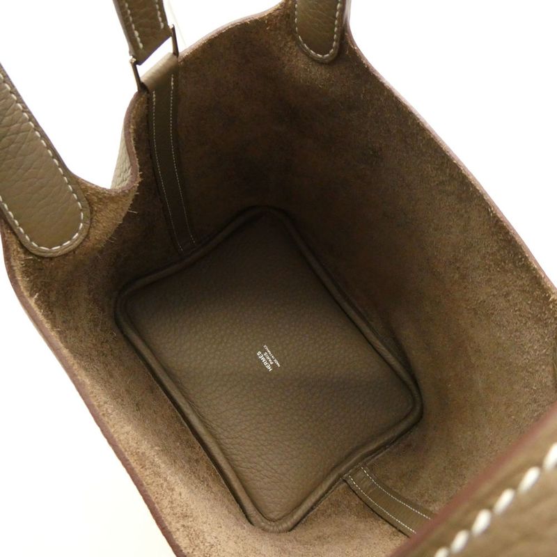 Hermes Picotin Lock PM Taurillon Clemence Handbag Etoupe Silver