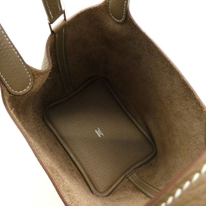Hermes Picotin Lock PM Taurillon Clemence Handbag Etoupe Silver