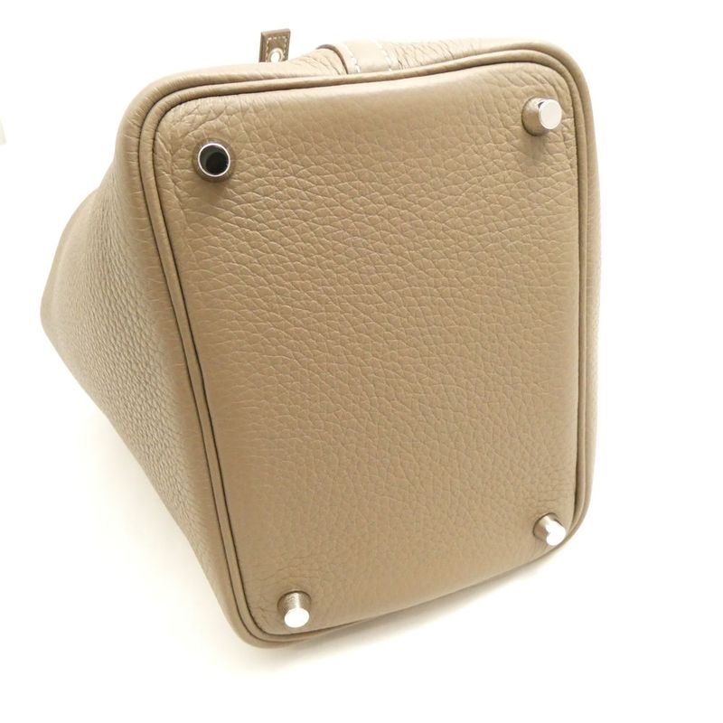 Hermes Picotin Lock PM Taurillon Clemence Handbag Etoupe Silver