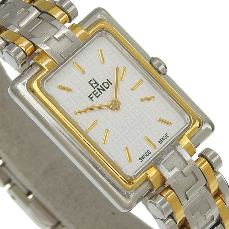 Fendi Zucca Stainless Steel Quartz Analog Display White Dial Watch