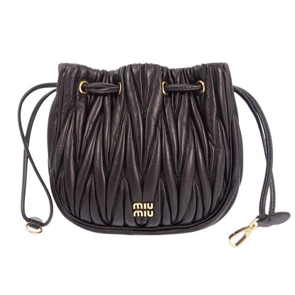 Miu Miu Miu Matelasse Pouch Drawstring Purse Lambskin Black Gold