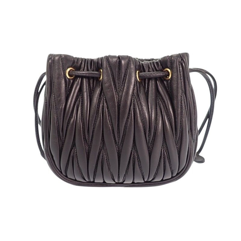 Miu Miu Miu Matelasse Pouch Drawstring Purse Lambskin Black Gold