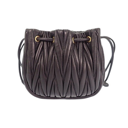 Miu Miu Miu Matelasse Pouch Drawstring Purse Lambskin Black Gold