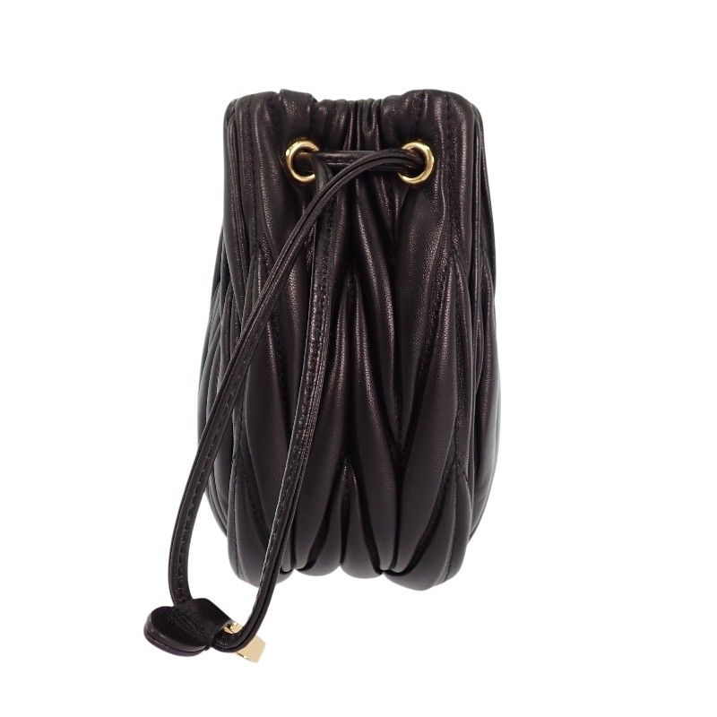 Miu Miu Miu Matelasse Pouch Drawstring Purse Lambskin Black Gold
