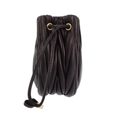 Miu Miu Miu Matelasse Pouch Drawstring Purse Lambskin Black Gold