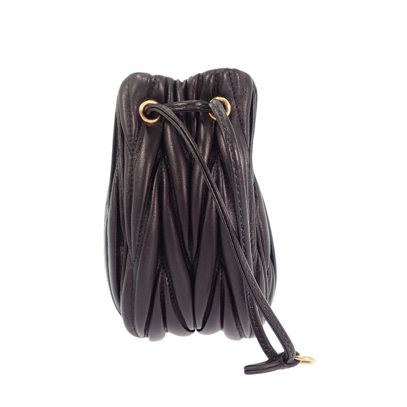 Miu Miu Miu Matelasse Pouch Drawstring Purse Lambskin Black Gold