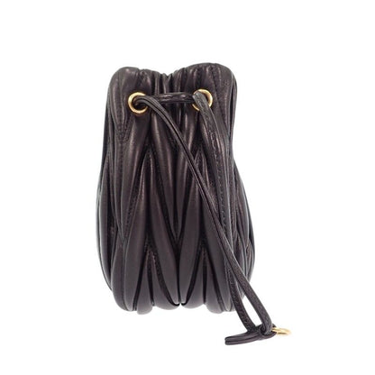 Miu Miu Miu Matelasse Pouch Drawstring Purse Lambskin Black Gold