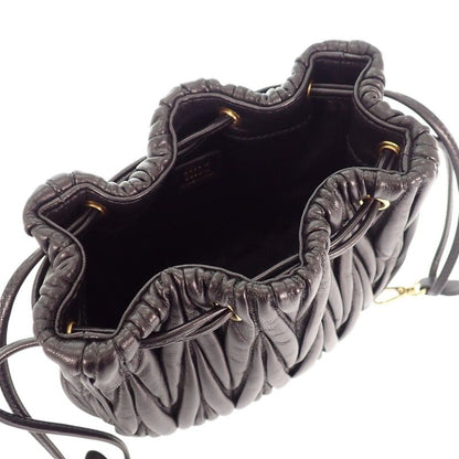 Miu Miu Miu Matelasse Pouch Drawstring Purse Lambskin Black Gold