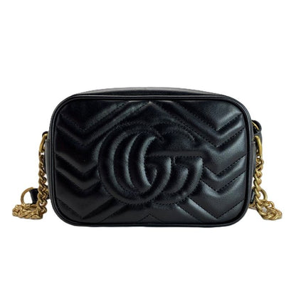 Gucci GG Marmont Chain Shoulder Bag Black Leather