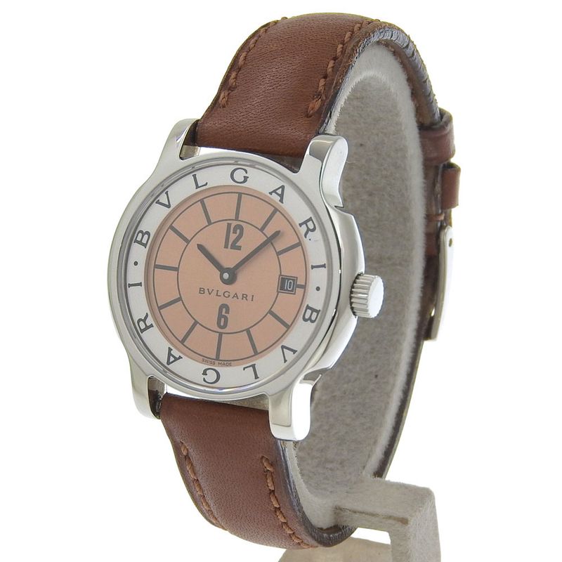 Bvlgari Solo Tempo Stainless Steel Leather Quartz Analog Display Blanc Dial