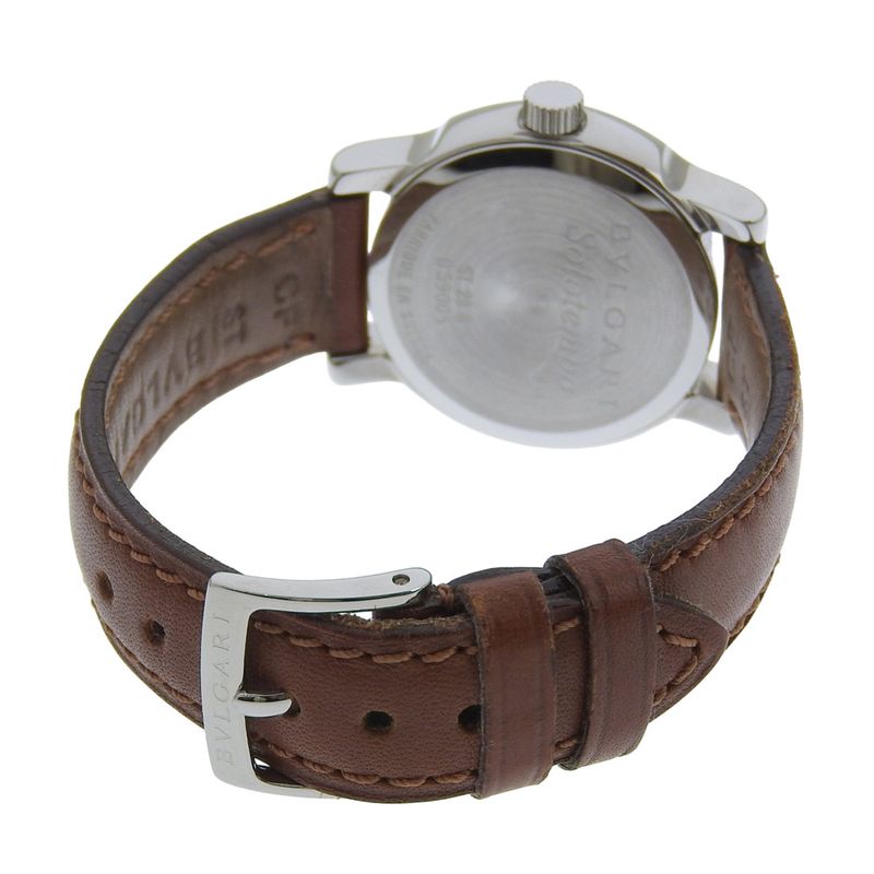 Bvlgari Solo Tempo Stainless Steel Leather Quartz Analog Display Blanc Dial
