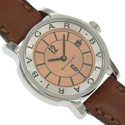 Bvlgari Solo Tempo Stainless Steel Leather Quartz Analog Display Blanc Dial