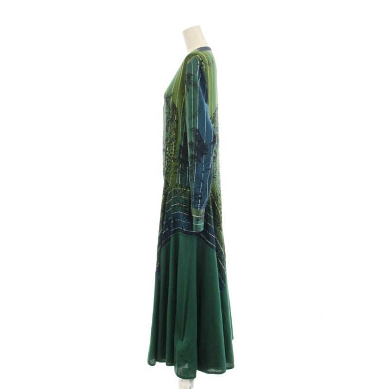 Hermes Jungle Love Shirt Dress Long Sleeve Long Silk Cashmere 36 Green