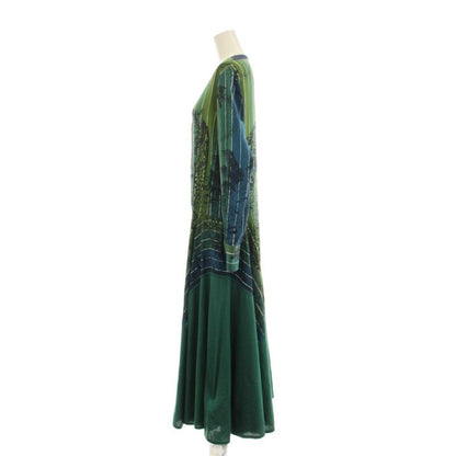 Hermes Jungle Love Shirt Dress Long Sleeve Long Silk Cashmere 36 Green