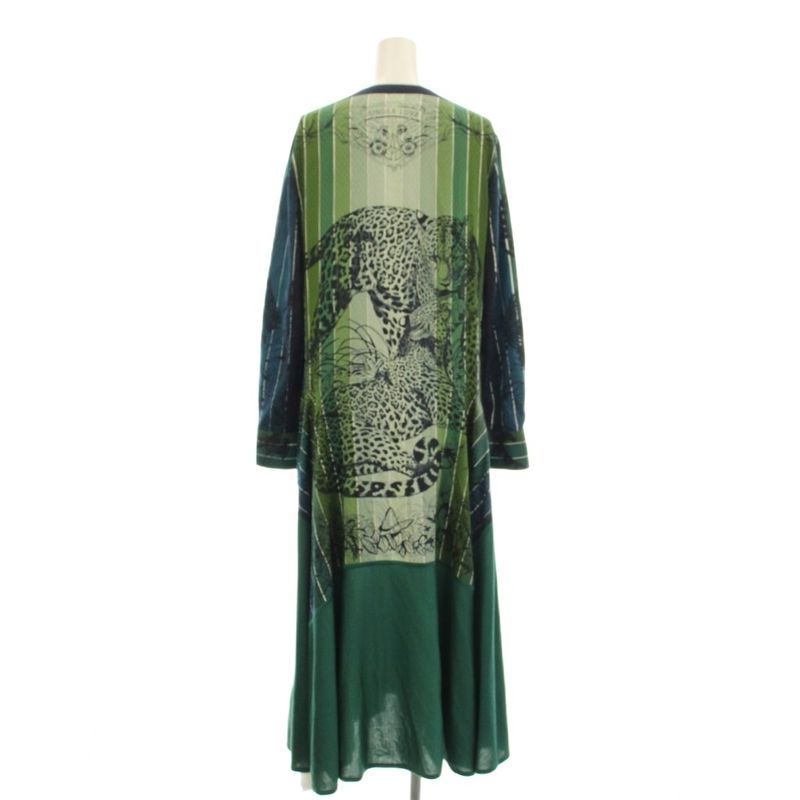 Hermes Jungle Love Shirt Dress Long Sleeve Long Silk Cashmere 36 Green