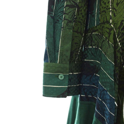 Hermes Jungle Love Shirt Dress Long Sleeve Long Silk Cashmere 36 Green