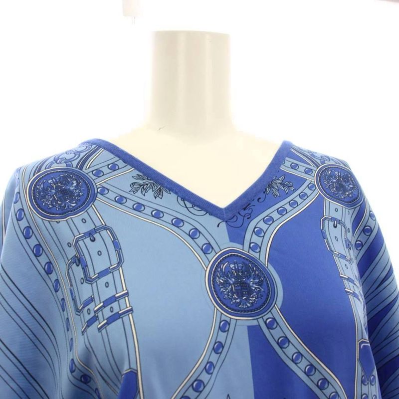 Hermes Knit Dress Short Sleeve Long Silk 36 Blue Sweater