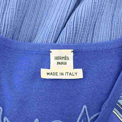 Hermes Knit Dress Short Sleeve Long Silk 36 Blue Sweater
