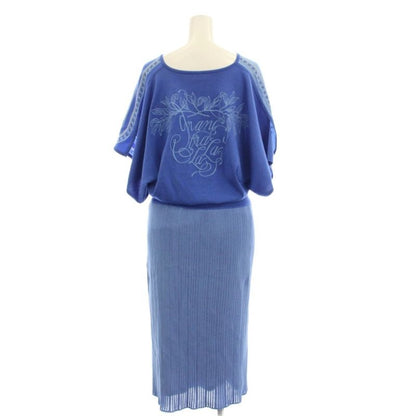 Hermes Knit Dress Short Sleeve Long Silk 36 Blue Sweater