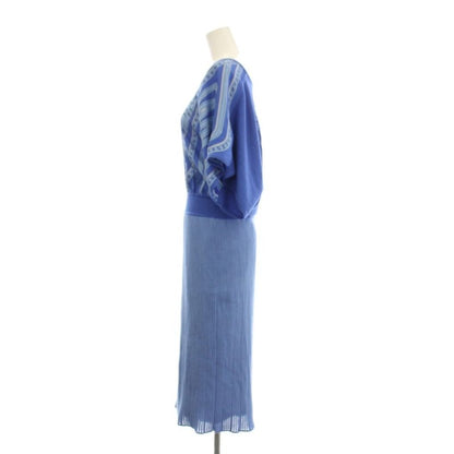 Hermes Knit Dress Short Sleeve Long Silk 36 Blue Sweater