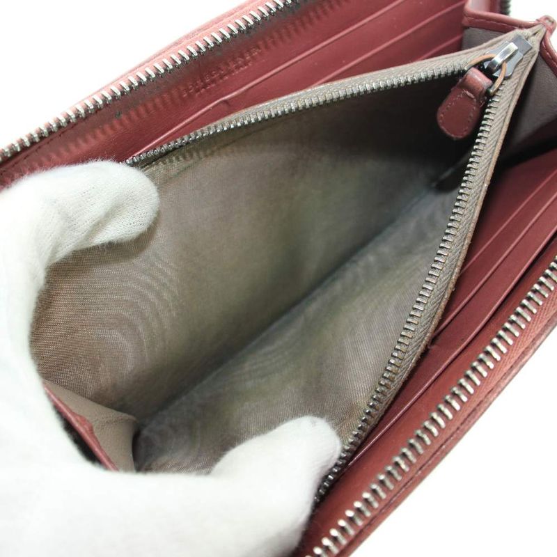 Bottega Veneta Intrecciato Wallet Leather Zip Around Logo Red