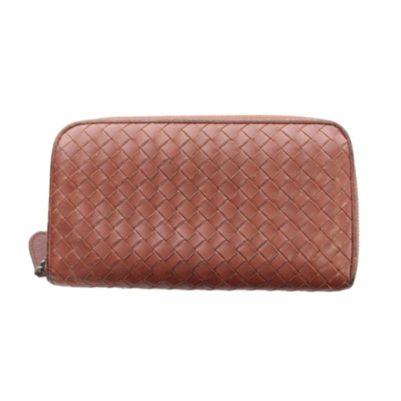 Bottega Veneta Intrecciato Wallet Leather Zip Around Logo Red